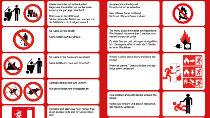 Basic instructions of safety and cleanliness - English & German (Grafik: ZKE)