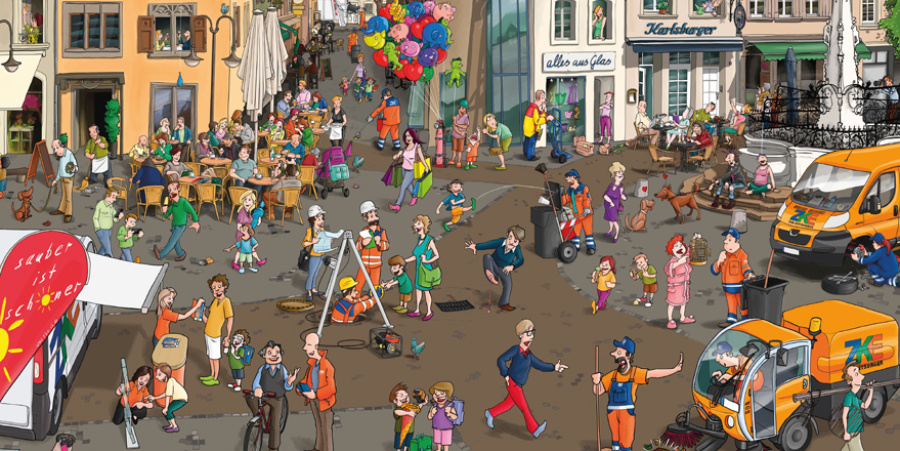 ZKE Wimmelbild St. Johanner Markt. Illustration: Jürgen Schanz.
