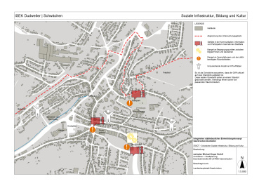 Übersichtskarte ISEK Dudweiler - Soziale Infrastruktur: Schwächen Image