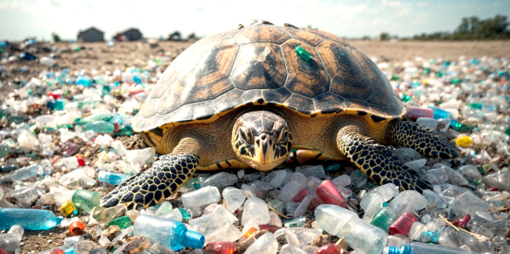 Schildkröte auf Müll